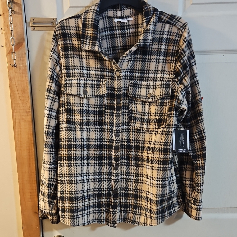 O'Neill Women's Zuma Superfleece Flannel Shirt: BLACK/TAN: NEW WITH TAGS: SIZE L